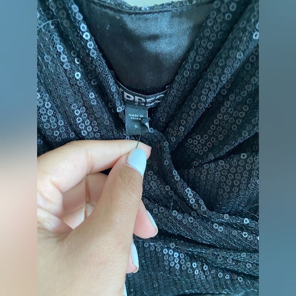 Express black sequin bodice ruched dress Size 0 - Picture 4 of 9